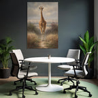 Giraffe Auf Dem Weg Umgeben Von Gras Und Büschen Unter Einem Bewölkten Himmel