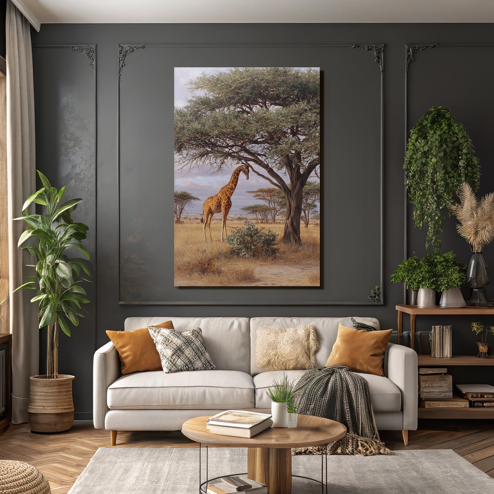 Giraffe Bei Einem Baum In Der Savanne