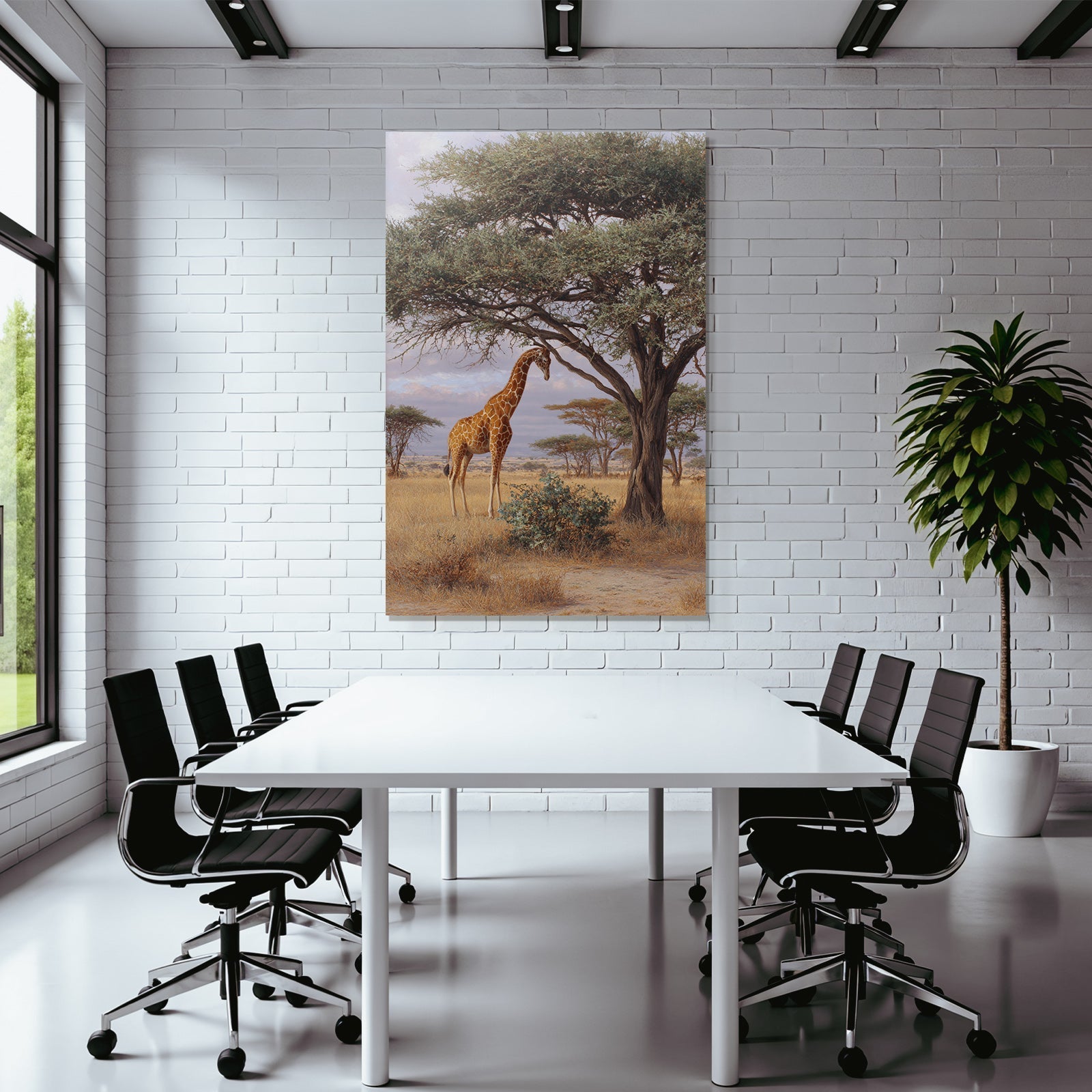 Giraffe Bei Einem Baum In Der Savanne