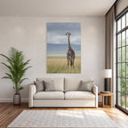 Giraffe Im Grünen Feld Mit Unscharfem Hintergrund