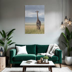 Giraffe Im Grünen Feld Mit Unscharfem Hintergrund
