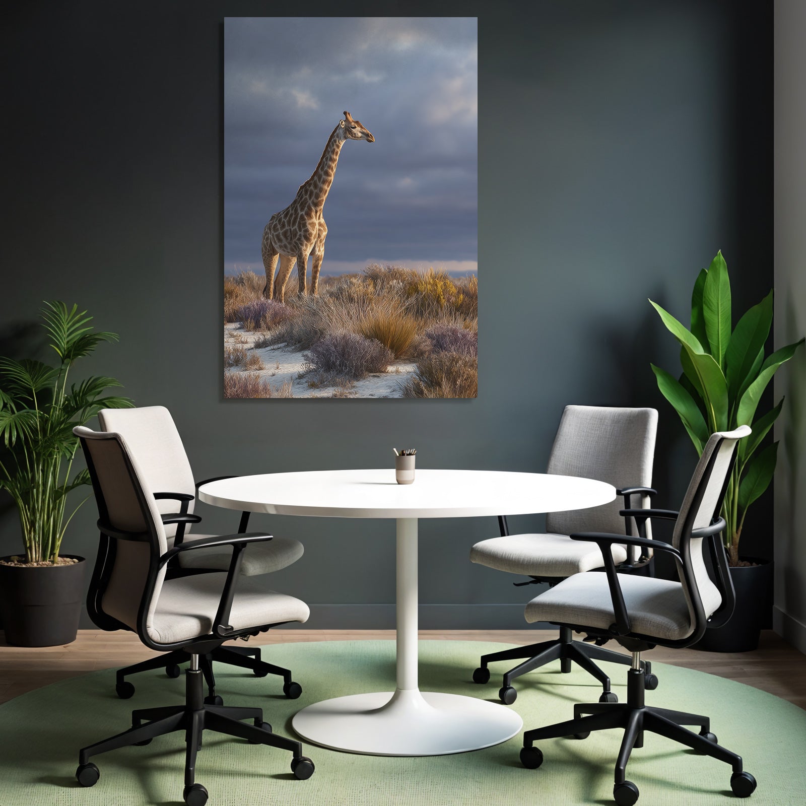 Giraffe Im Natürlichen Habitat Mit Vegetation Und Wolkigem Himmel
