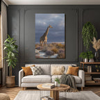 Giraffe Im Natürlichen Habitat Mit Vegetation Und Wolkigem Himmel