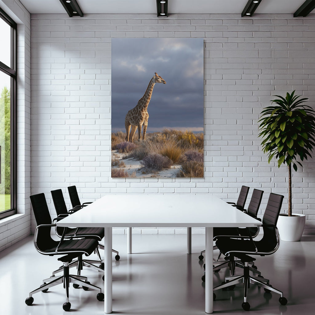 Giraffe Im Natürlichen Habitat Mit Vegetation Und Wolkigem Himmel