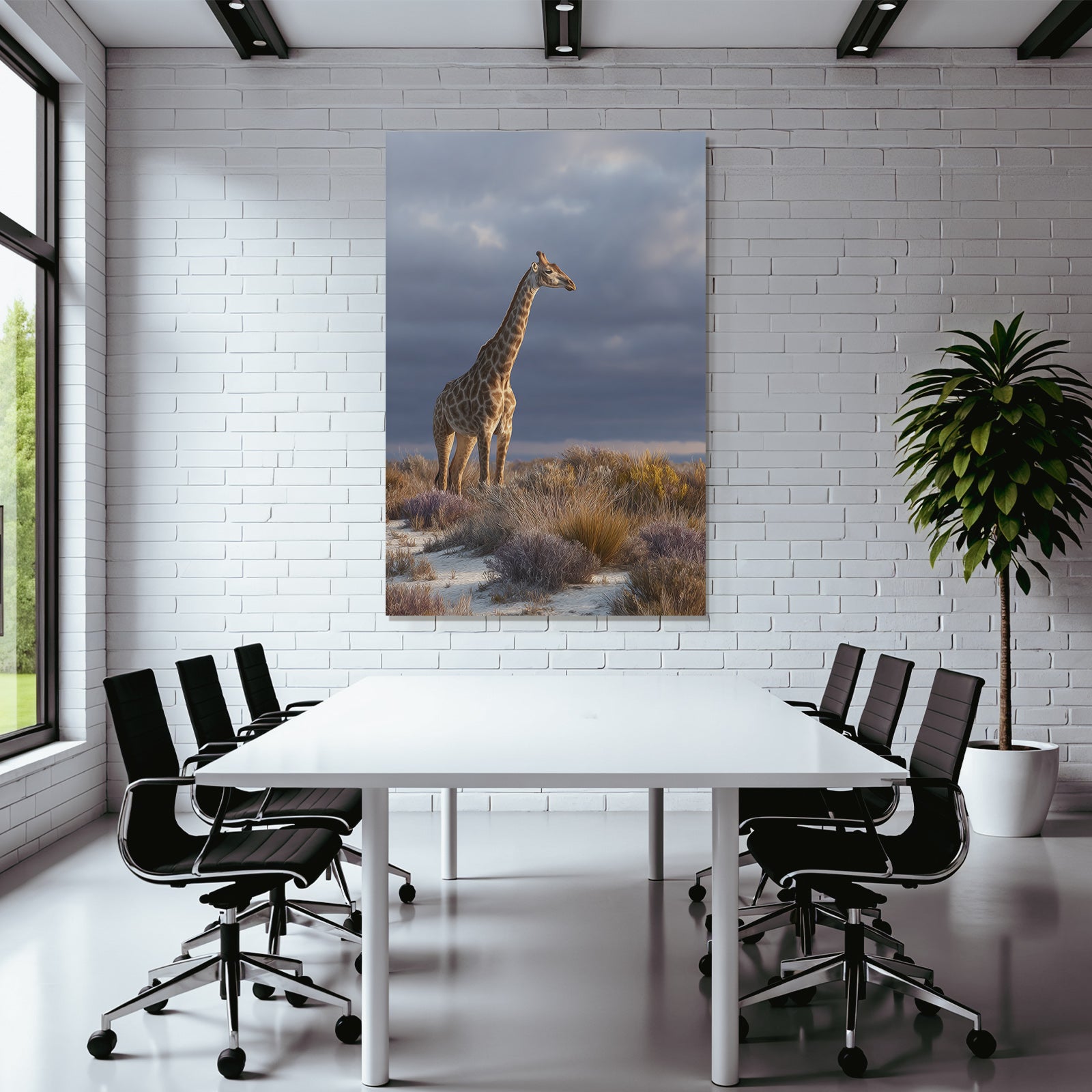 Giraffe Im Natürlichen Habitat Mit Vegetation Und Wolkigem Himmel