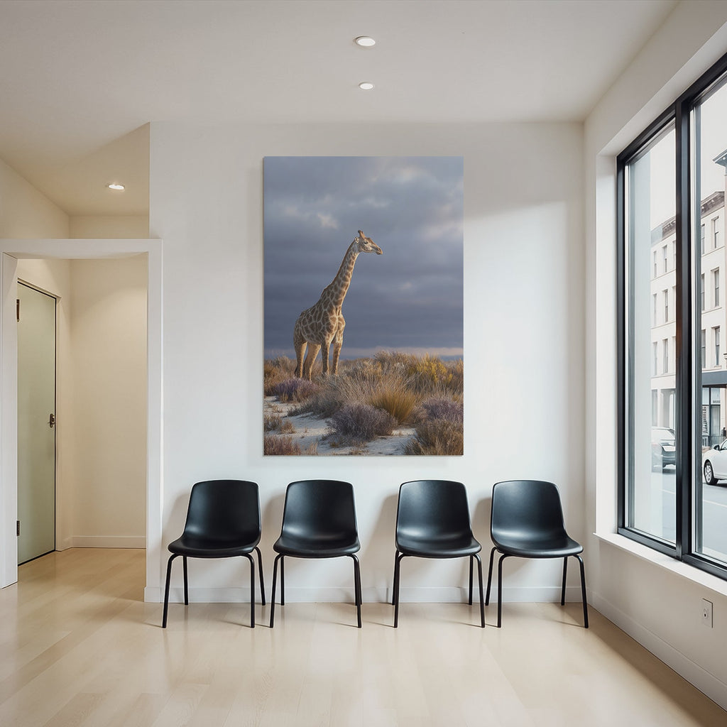 Giraffe Im Natürlichen Habitat Mit Vegetation Und Wolkigem Himmel