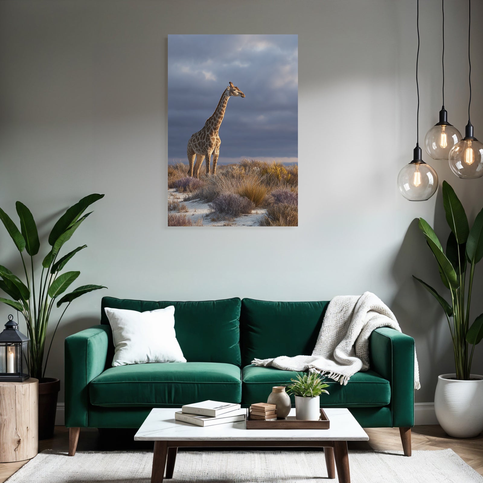 Giraffe Im Natürlichen Habitat Mit Vegetation Und Wolkigem Himmel