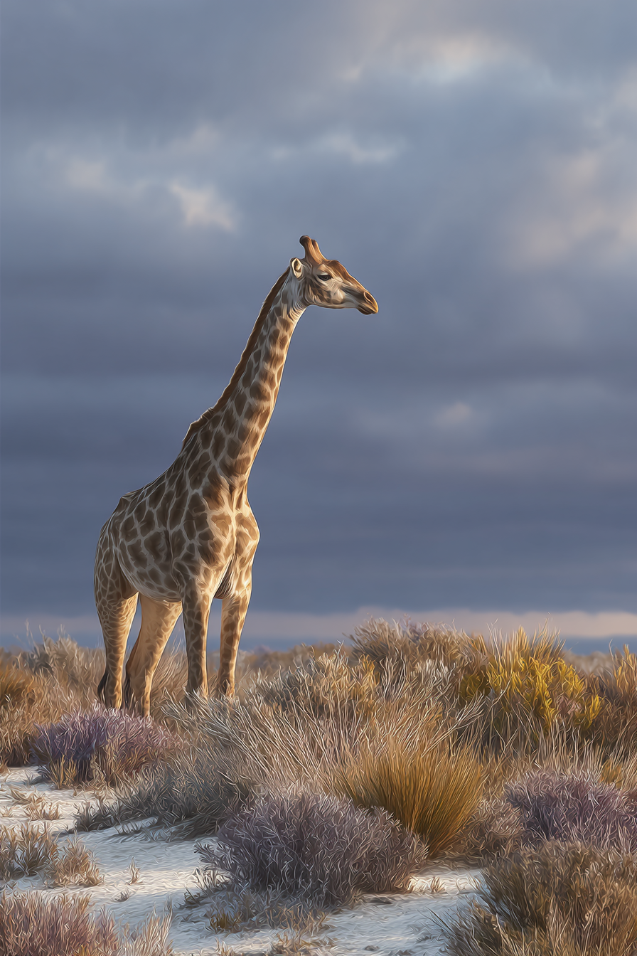 Giraffe Im Natürlichen Habitat Mit Vegetation Und Wolkigem Himmel | Safari und Wildtiere | Tiere