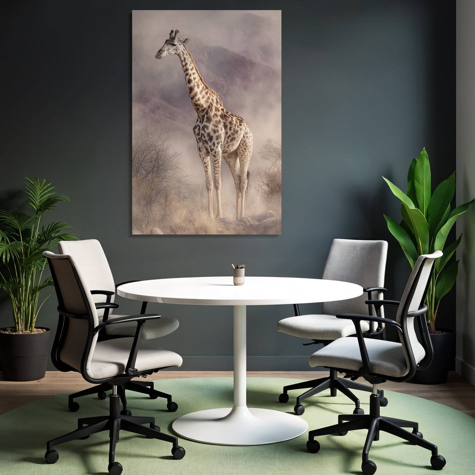 Giraffe Im Nebligen Landscape Mit Felsen Und Folien