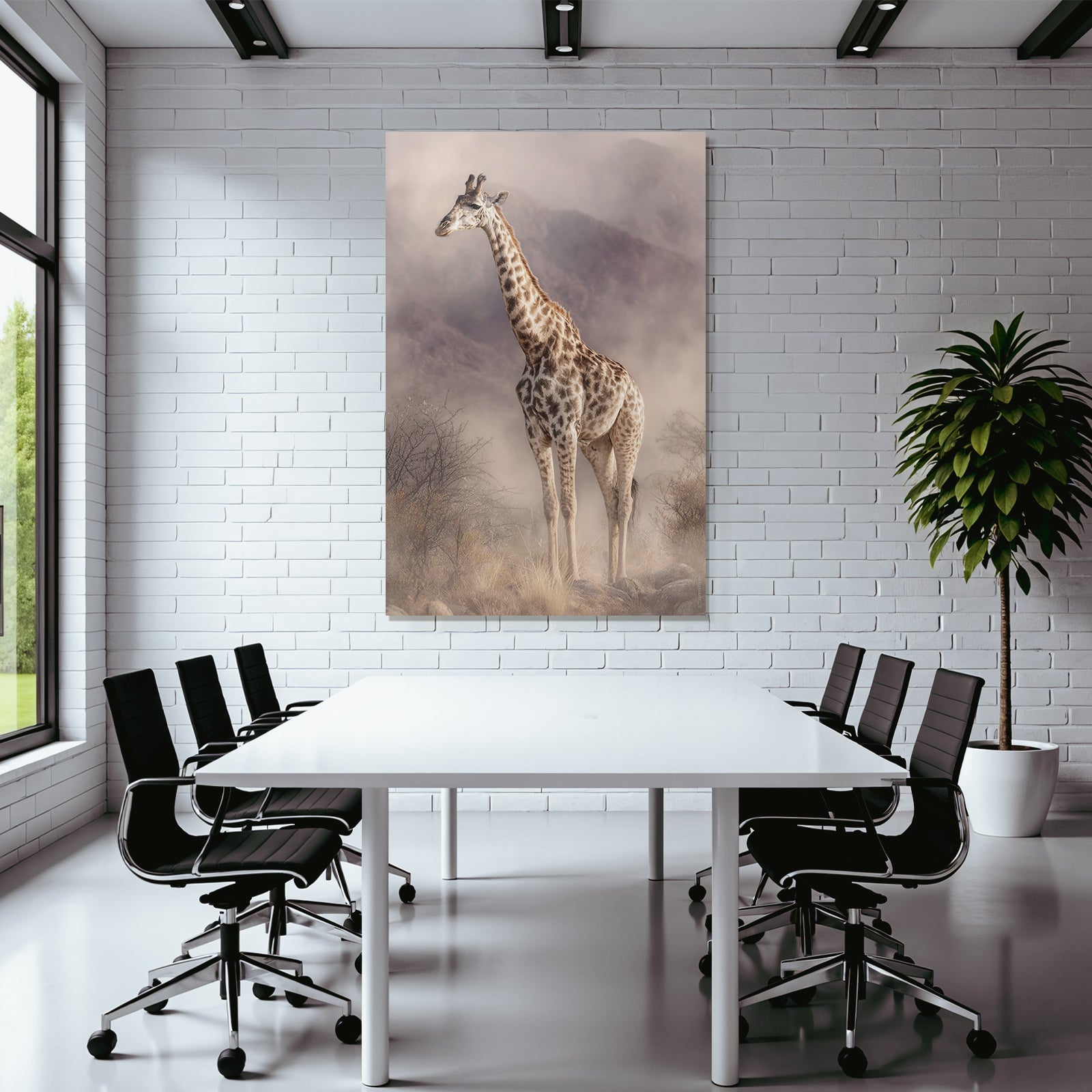 Giraffe Im Nebligen Landscape Mit Felsen Und Folien