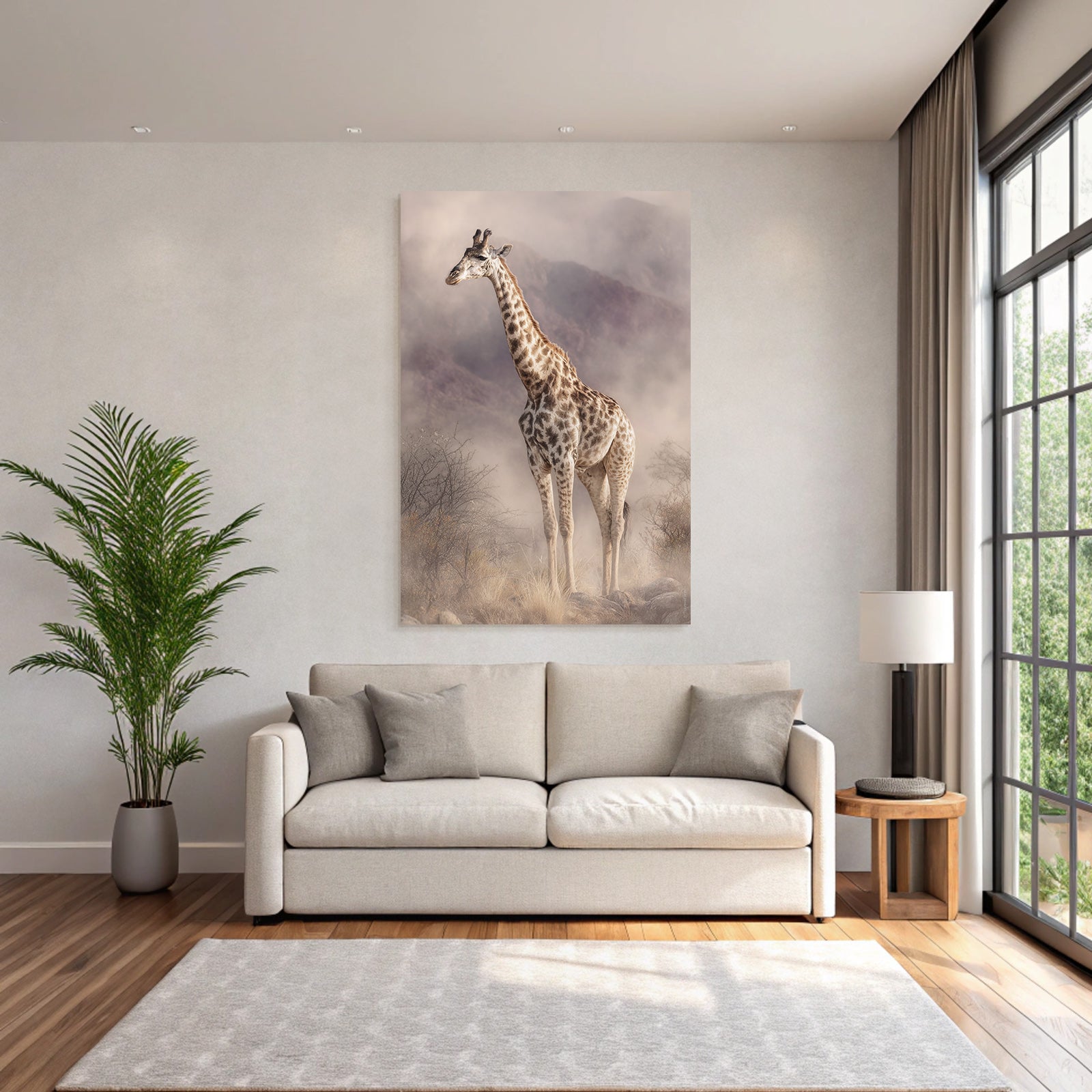 Giraffe Im Nebligen Landscape Mit Felsen Und Folien