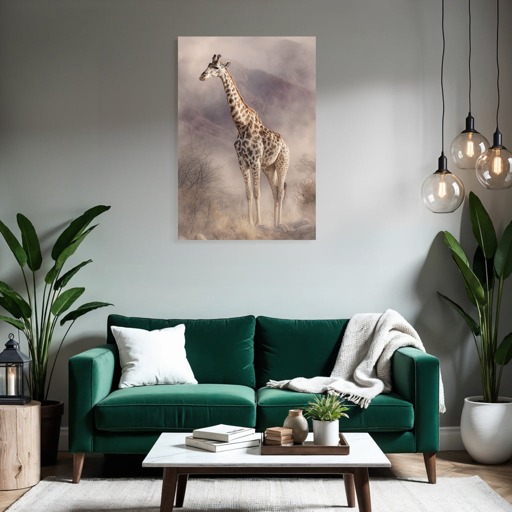 Giraffe Im Nebligen Landscape Mit Felsen Und Folien
