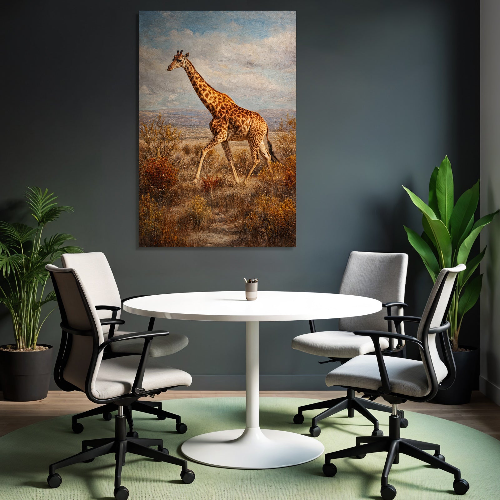 Giraffe Im Savanne Mit Sträuchern Und Gräsern