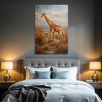 Giraffe Im Savanne Mit Sträuchern Und Gräsern