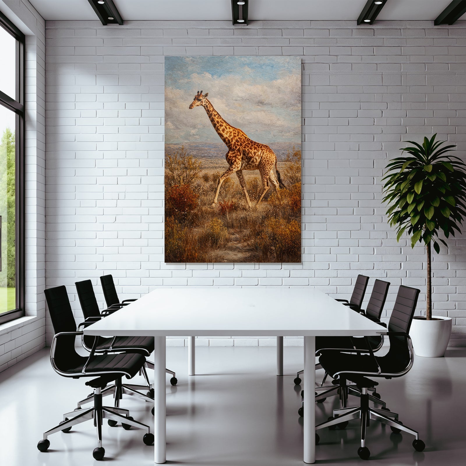 Giraffe Im Savanne Mit Sträuchern Und Gräsern