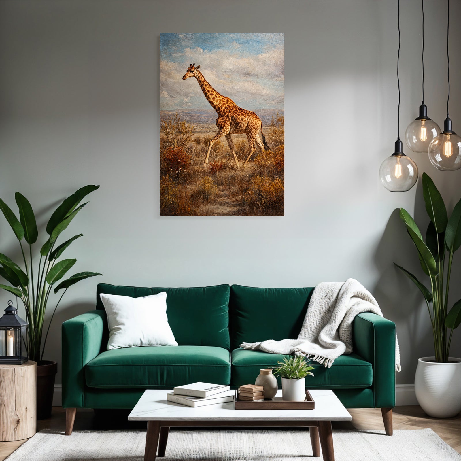 Giraffe Im Savanne Mit Sträuchern Und Gräsern