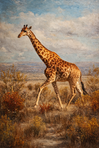 Giraffe Im Savanne Mit Sträuchern Und Gräsern | Safari und Wildtiere | Tiere