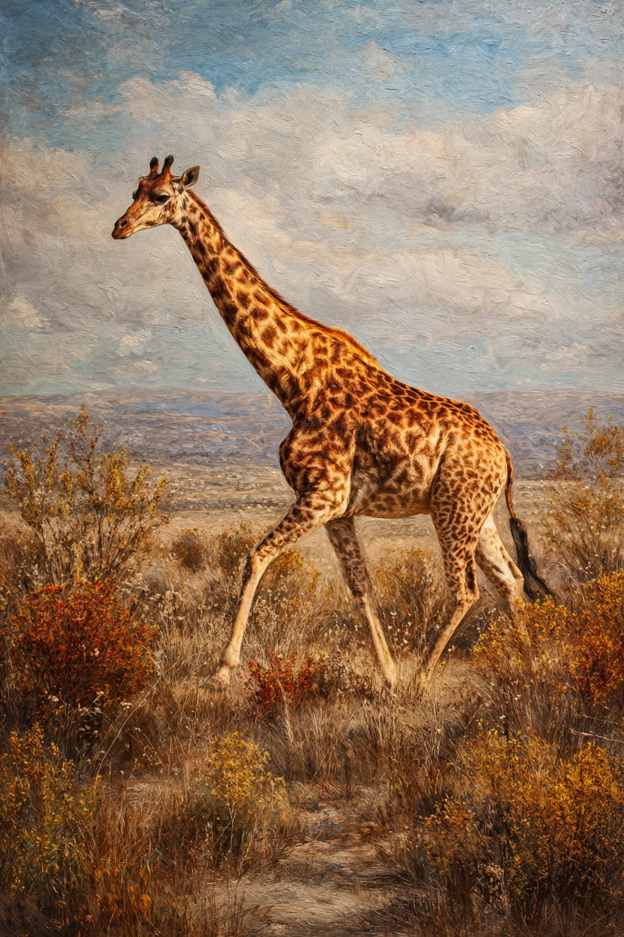Giraffe Im Savanne Mit Sträuchern Und Gräsern | Safari und Wildtiere | Tiere