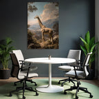 Giraffe In Der Natur Mit Bergen Und Wolken Himmel