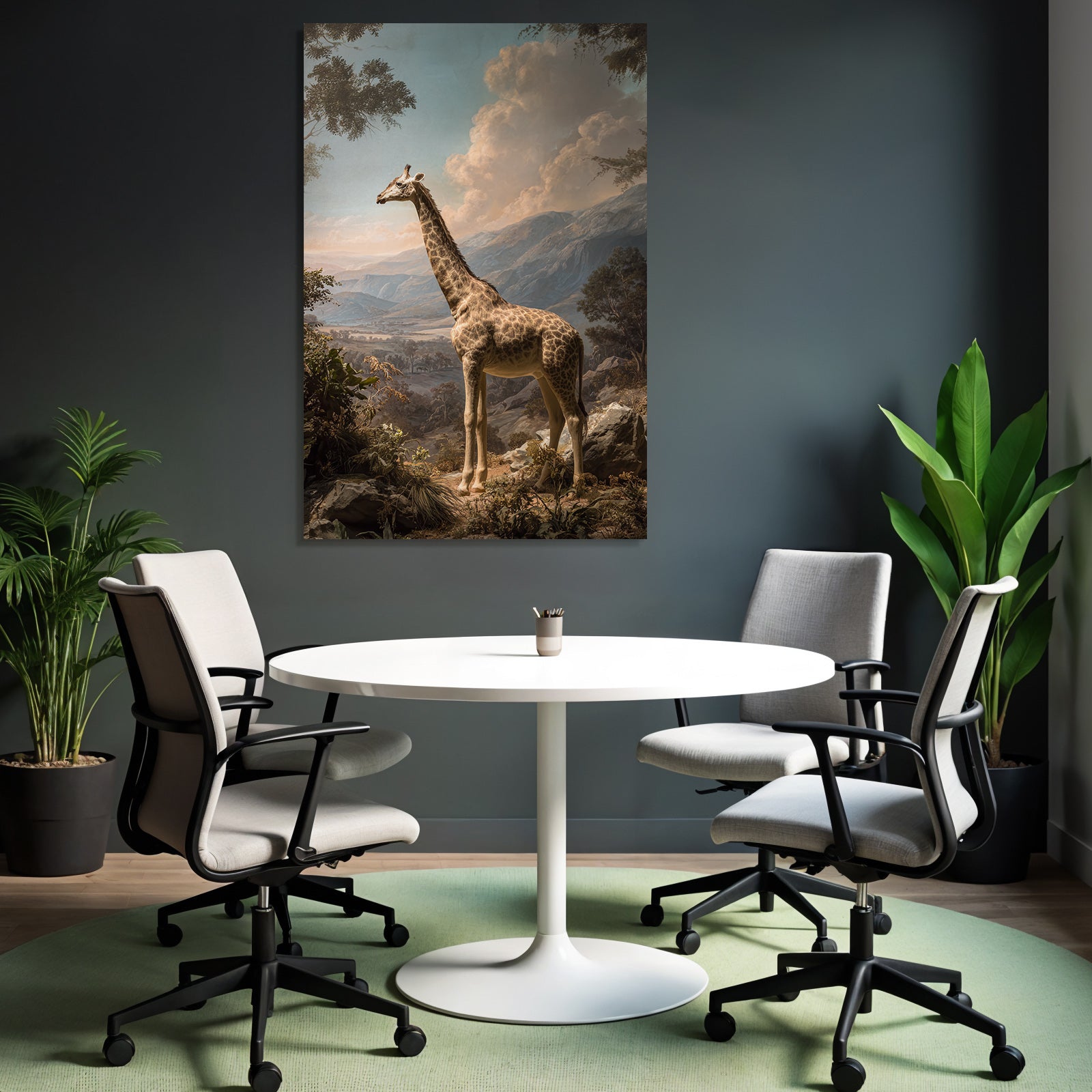 Giraffe In Der Natur Mit Bergen Und Wolken Himmel