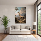 Giraffe In Der Natur Mit Bergen Und Wolken Himmel