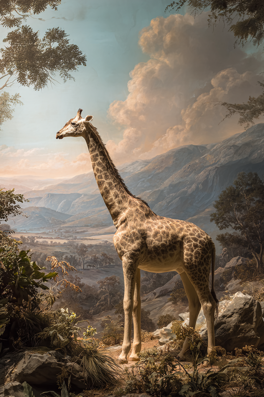 Giraffe In Der Natur Mit Bergen Und Wolken Himmel | Safari und Wildtiere | Tiere