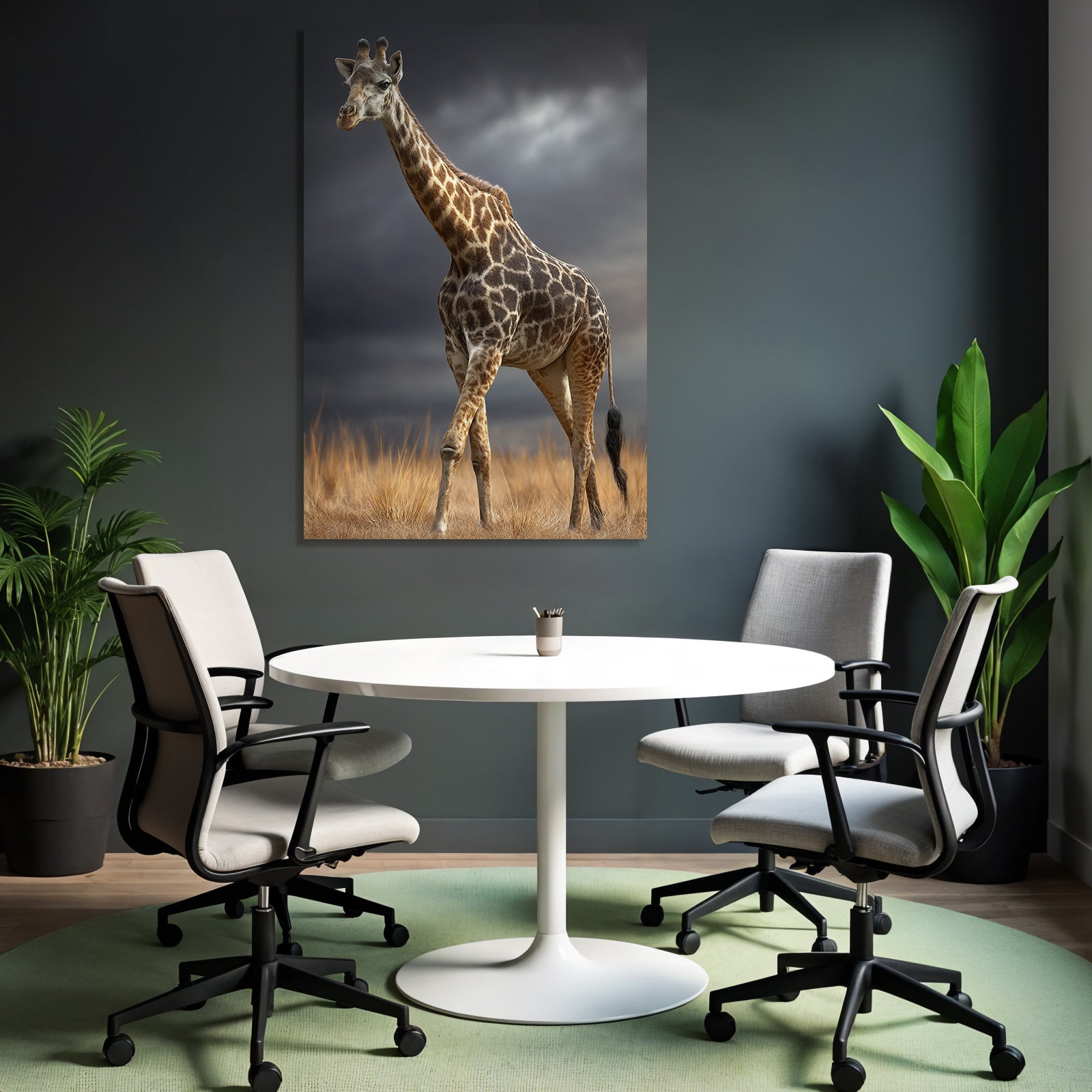 Giraffe In Der Natur Mit Himmel Und Gras