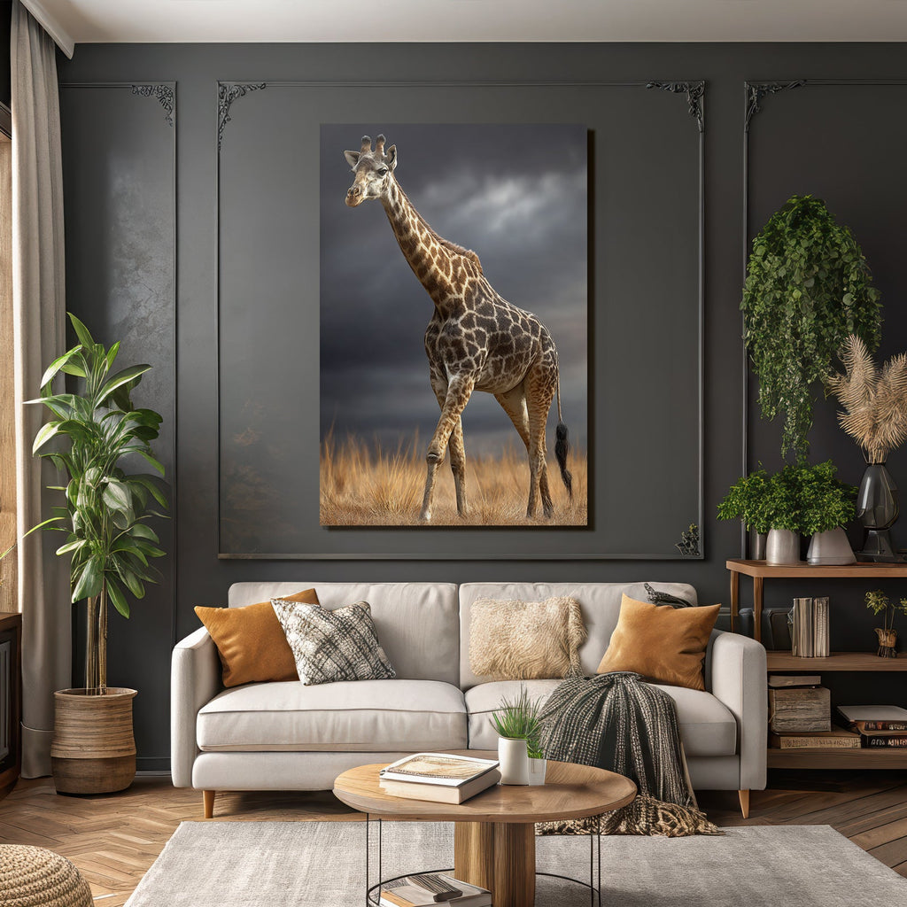 Giraffe In Der Natur Mit Himmel Und Gras