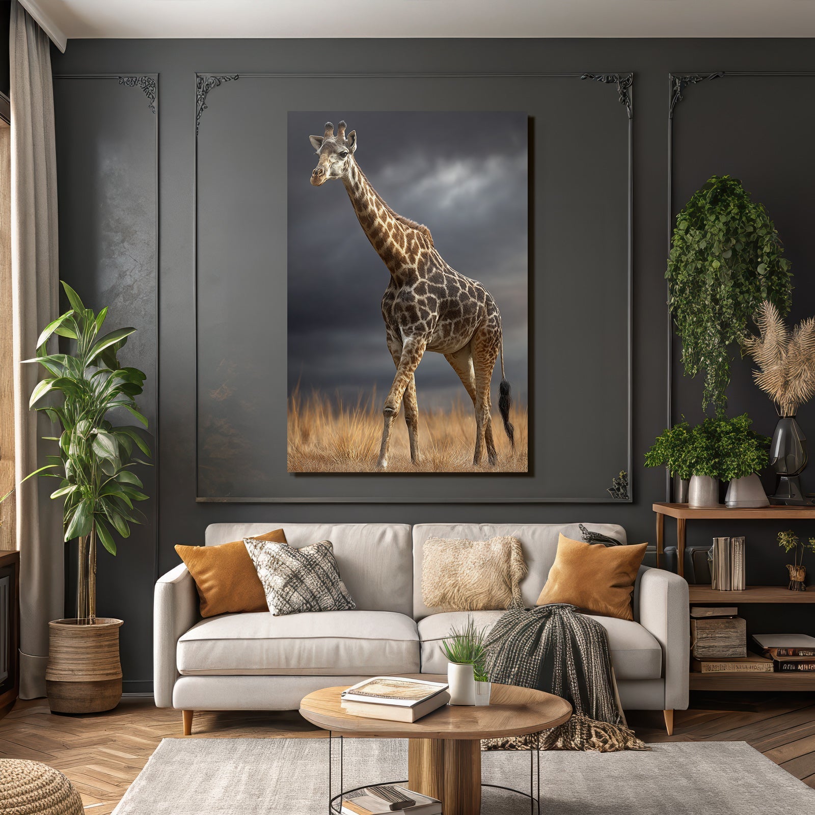 Giraffe In Der Natur Mit Himmel Und Gras