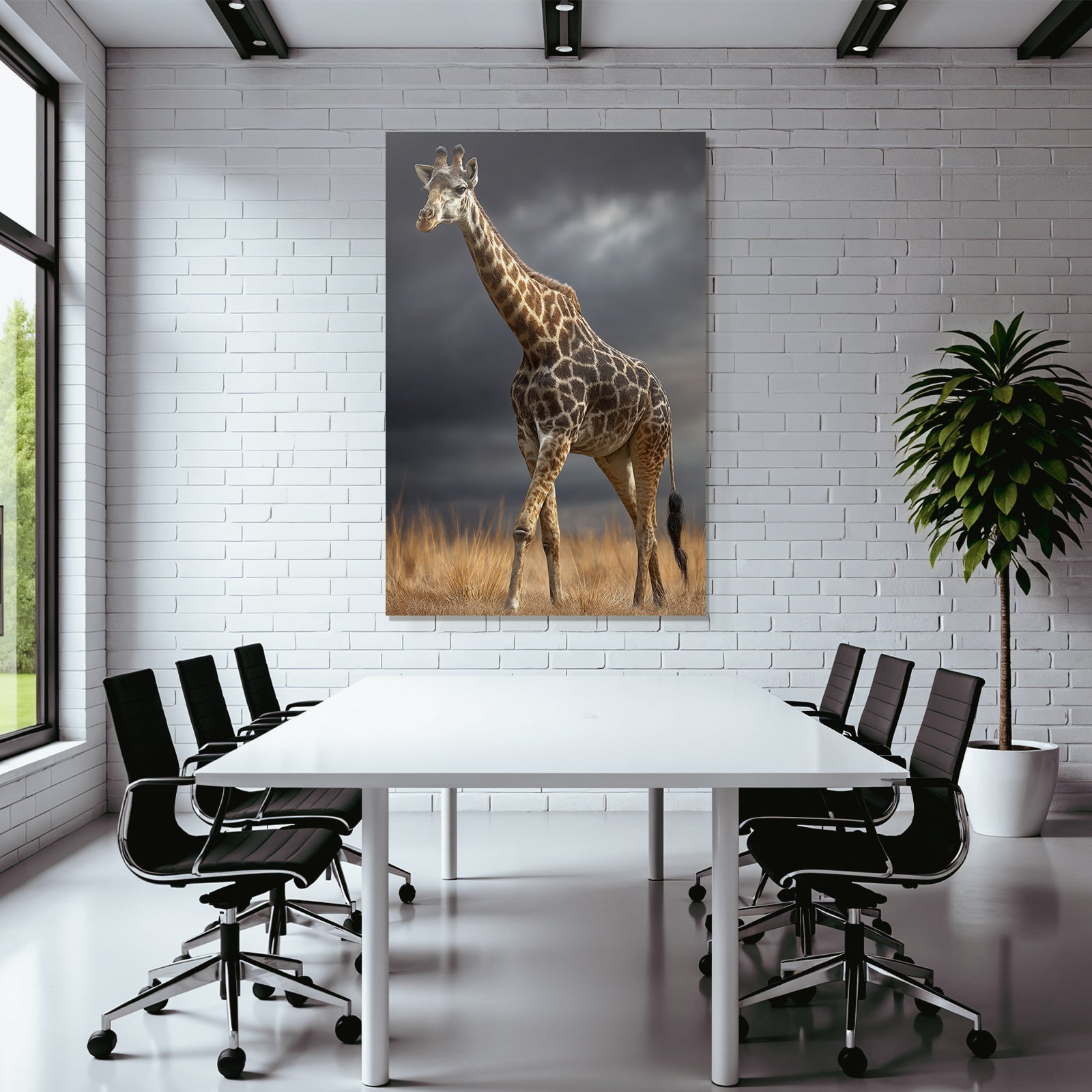 Giraffe In Der Natur Mit Himmel Und Gras