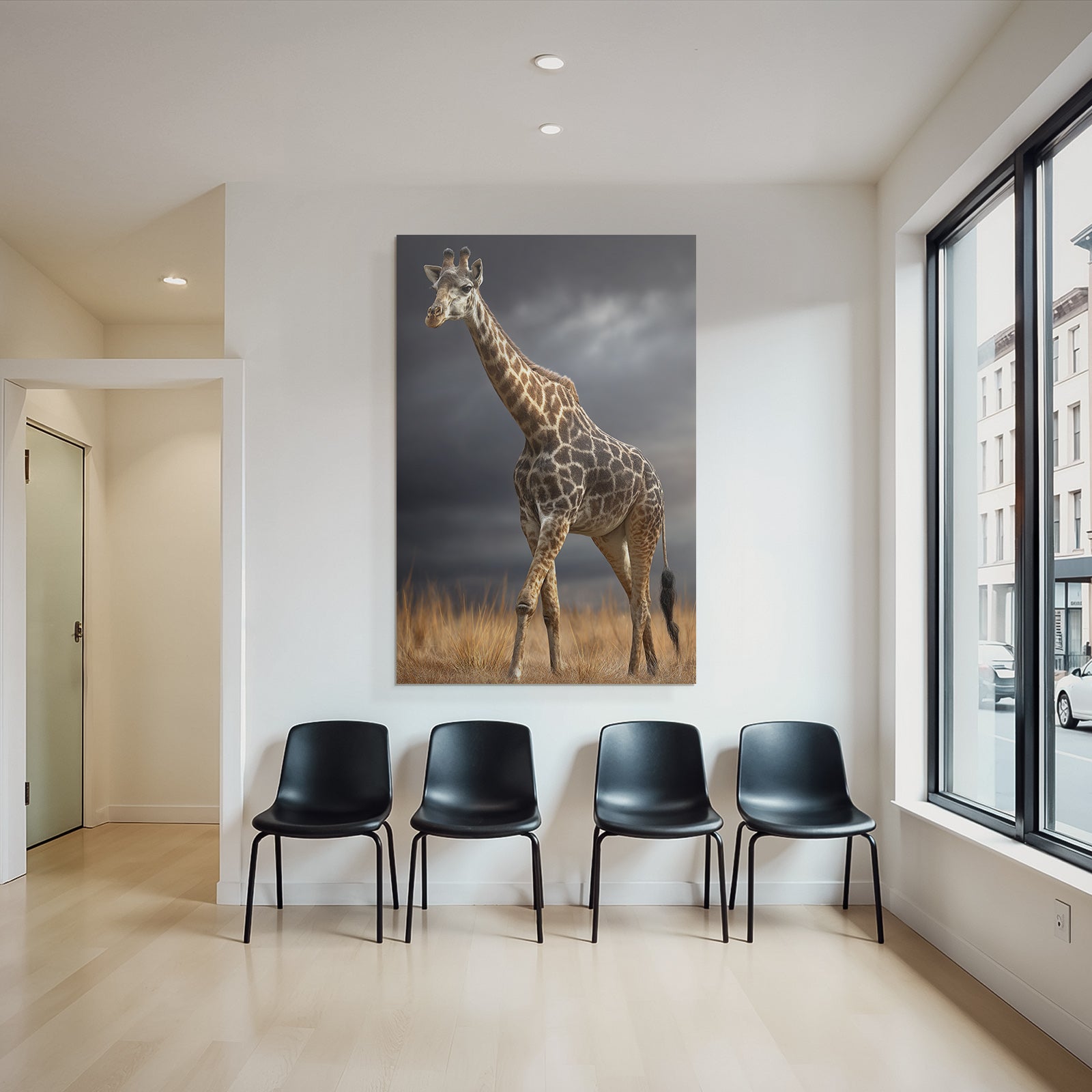 Giraffe In Der Natur Mit Himmel Und Gras