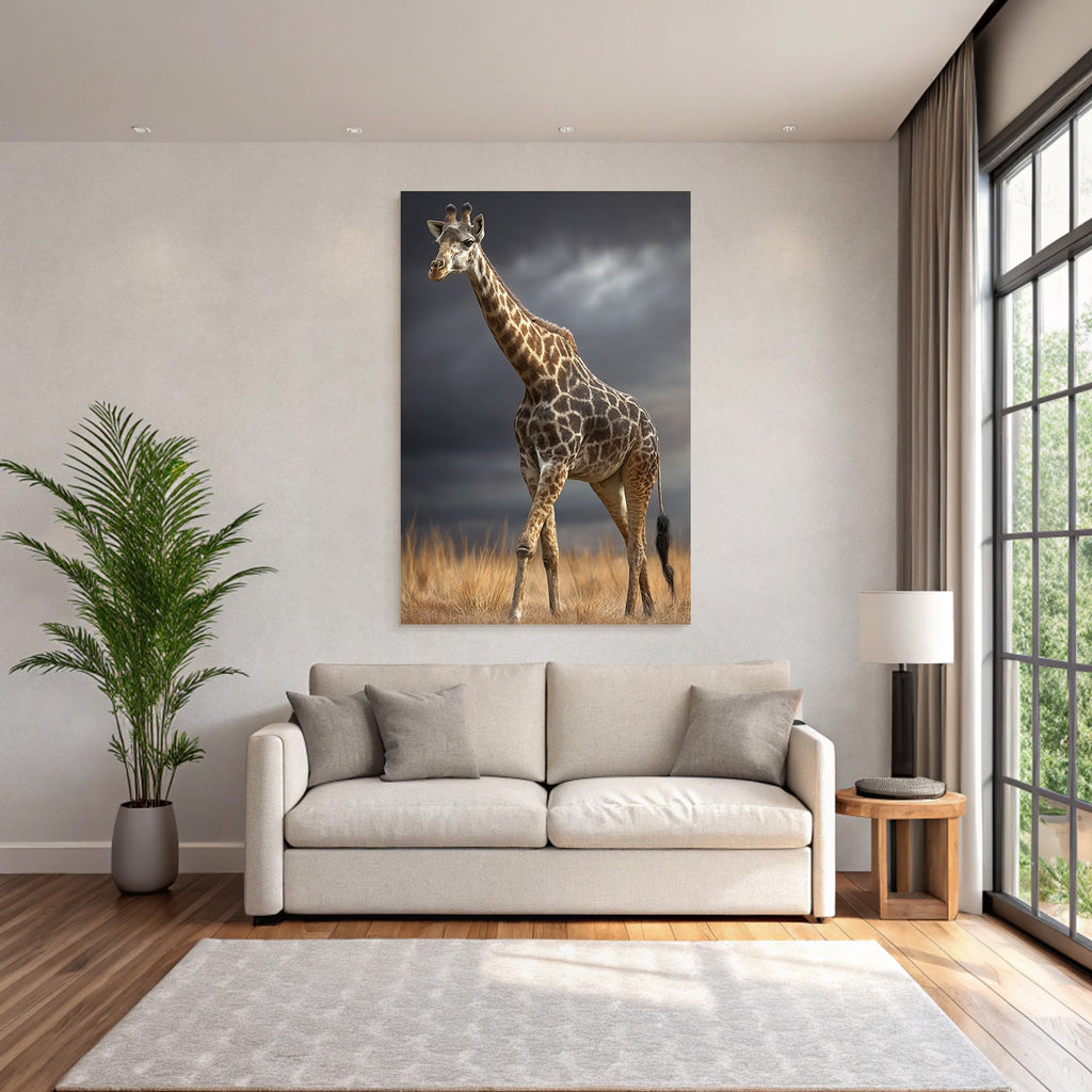 Giraffe In Der Natur Mit Himmel Und Gras