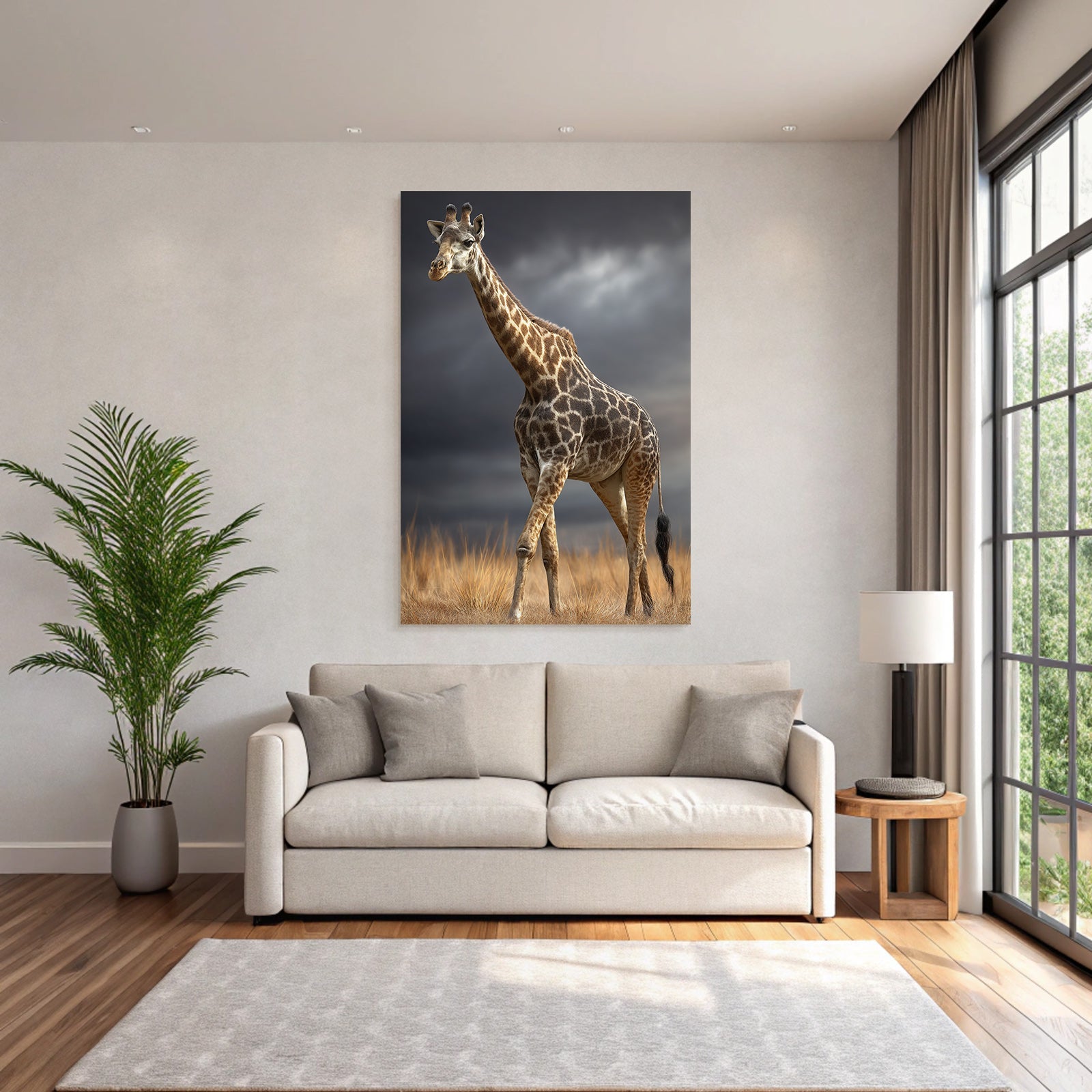 Giraffe In Der Natur Mit Himmel Und Gras