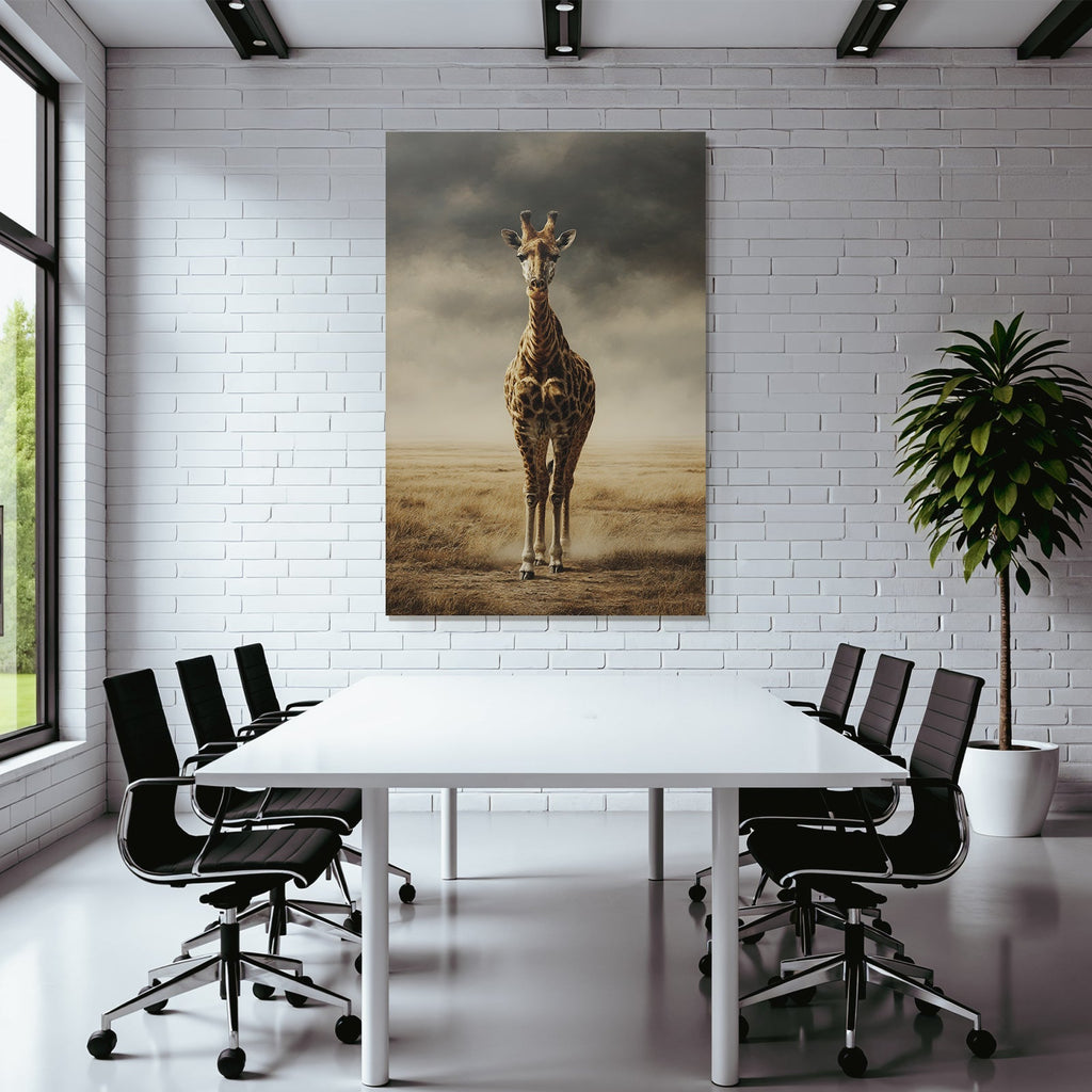 Giraffe In Einer Grünen Landschaft Unter Einem Wolkenverhangenen Himmel