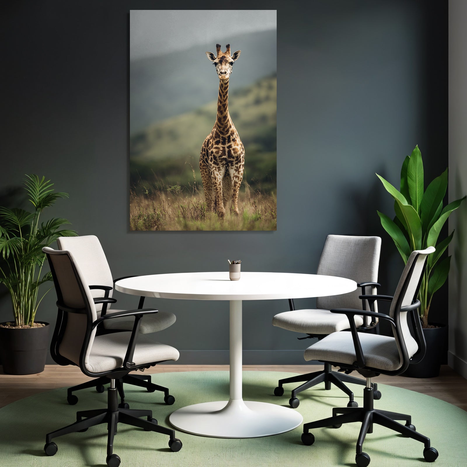 Giraffe In Grüner Landschaft Savanne