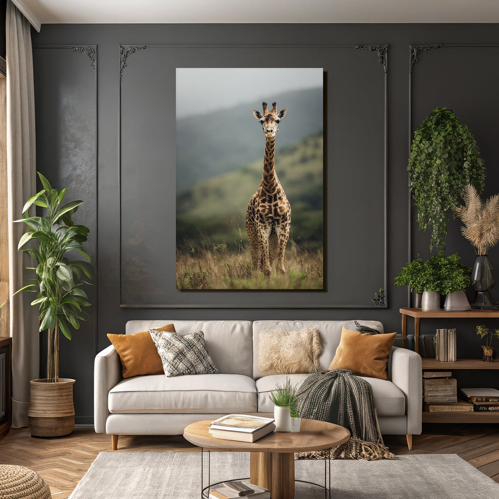 Giraffe In Grüner Landschaft Savanne