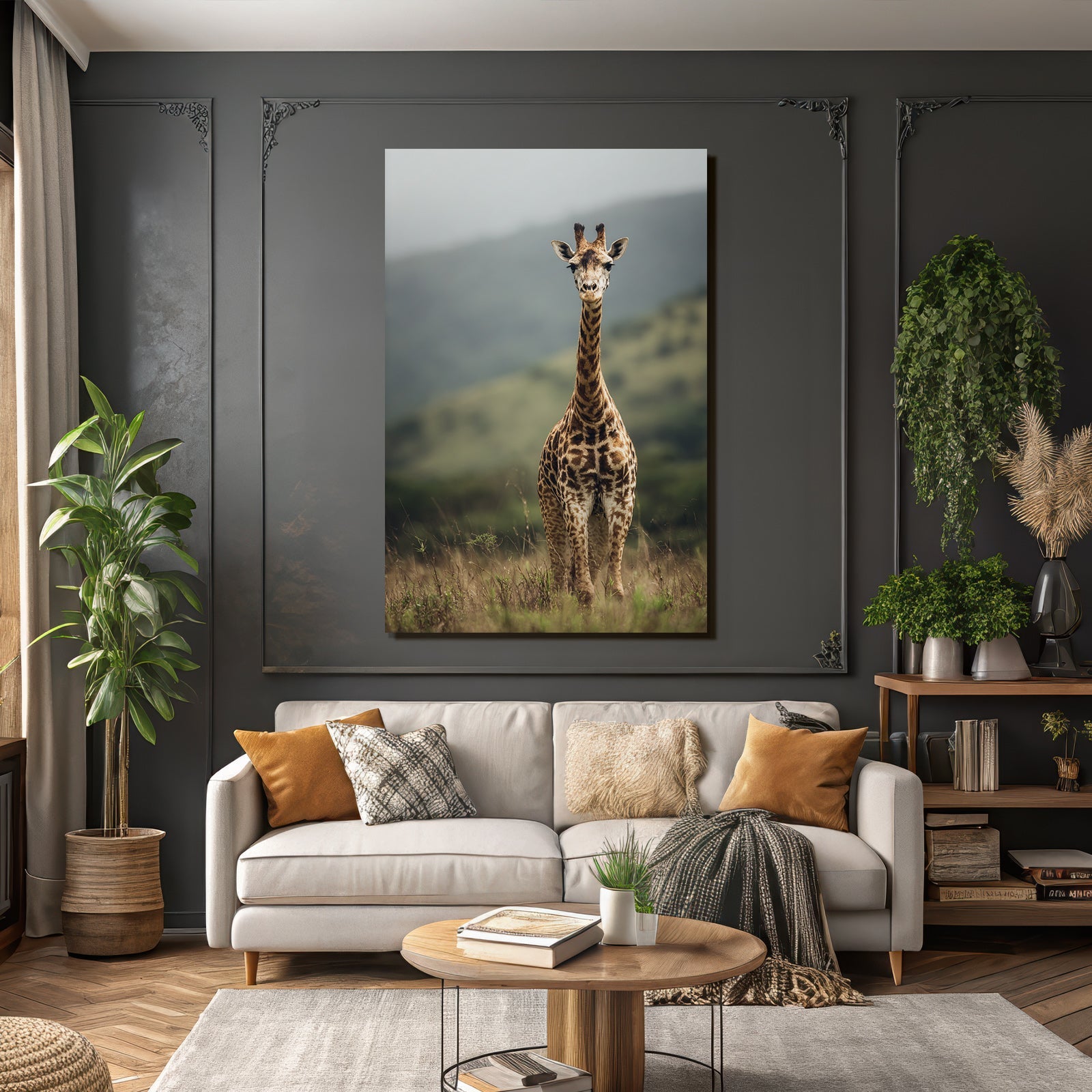 Giraffe In Grüner Landschaft Savanne