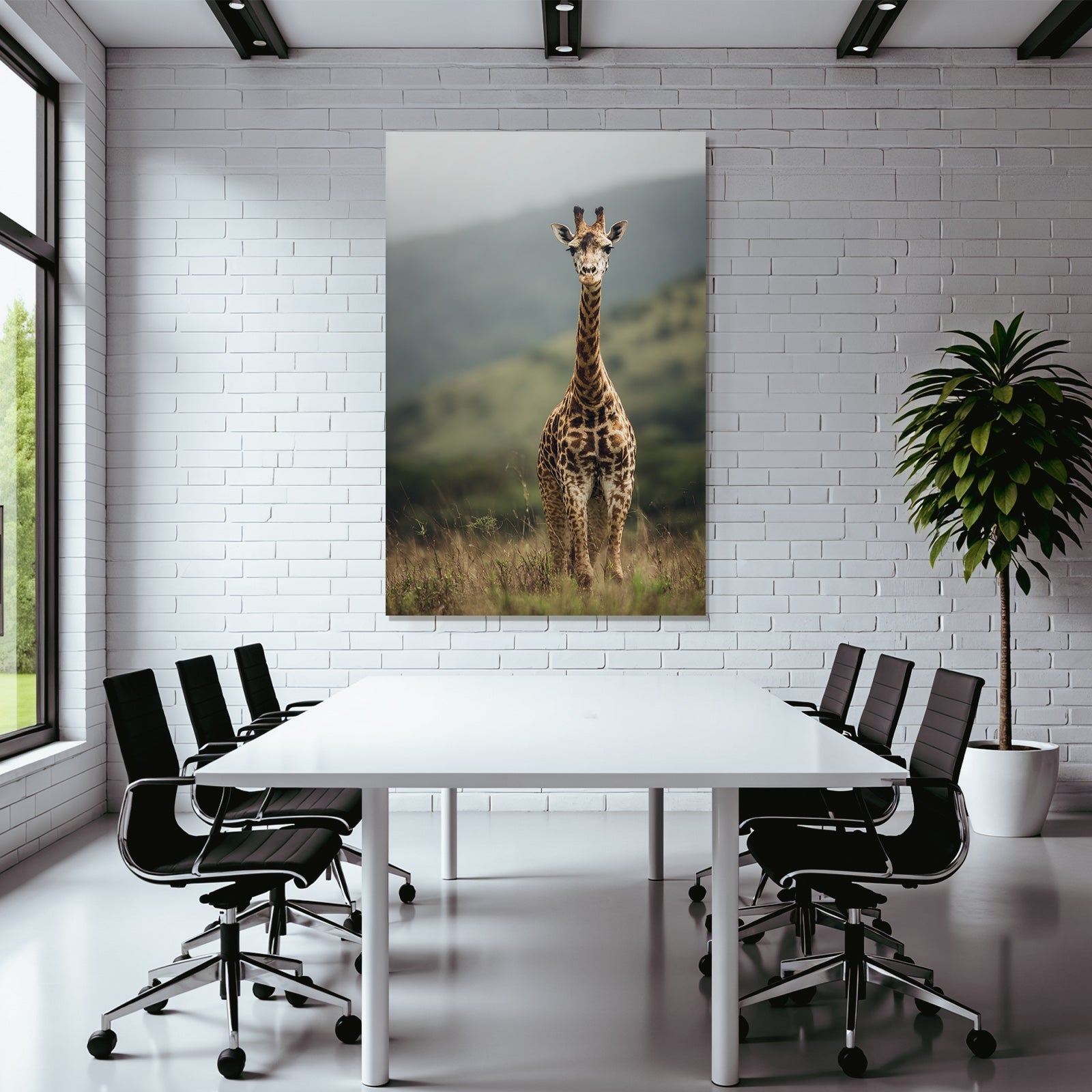 Giraffe In Grüner Landschaft Savanne