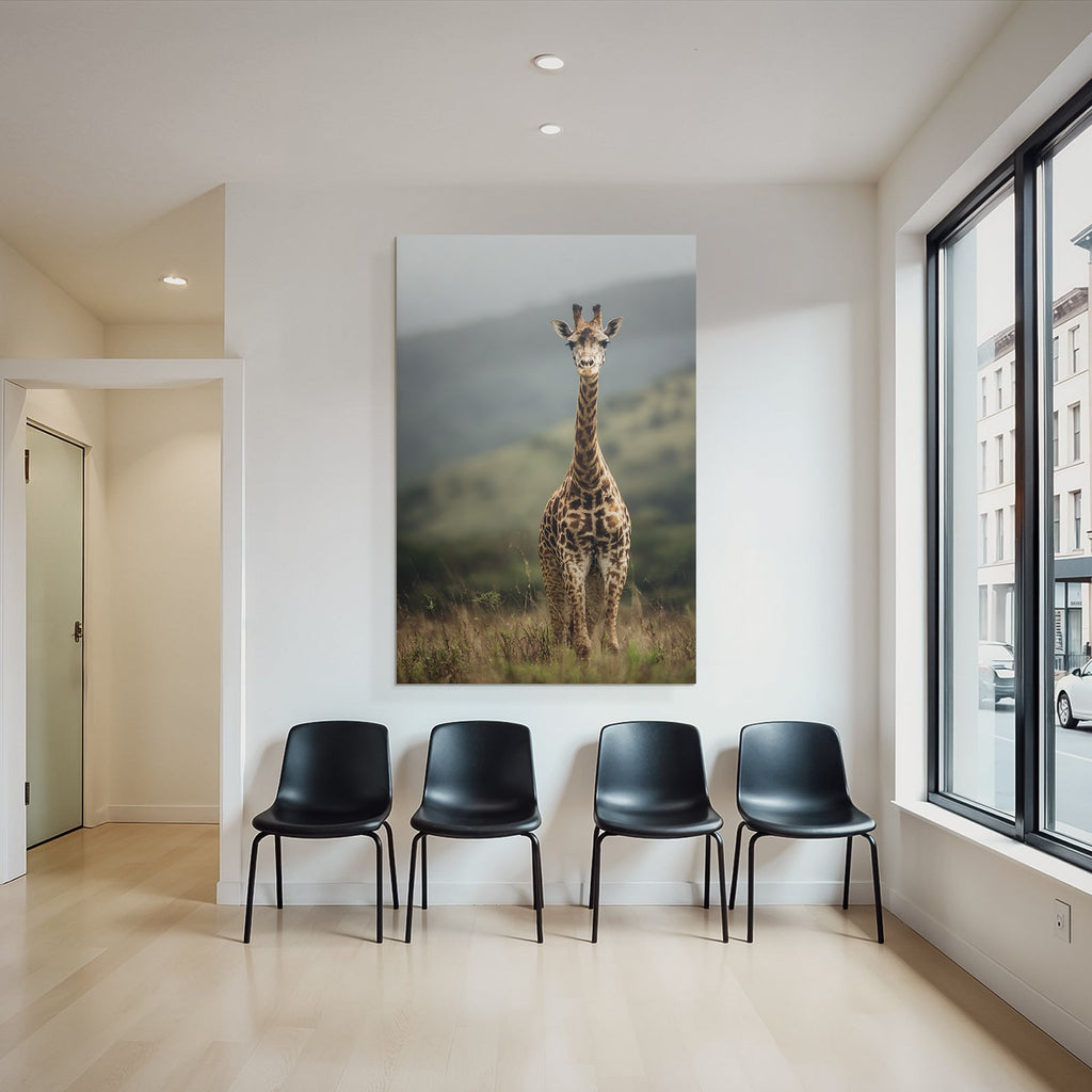 Giraffe In Grüner Landschaft Savanne