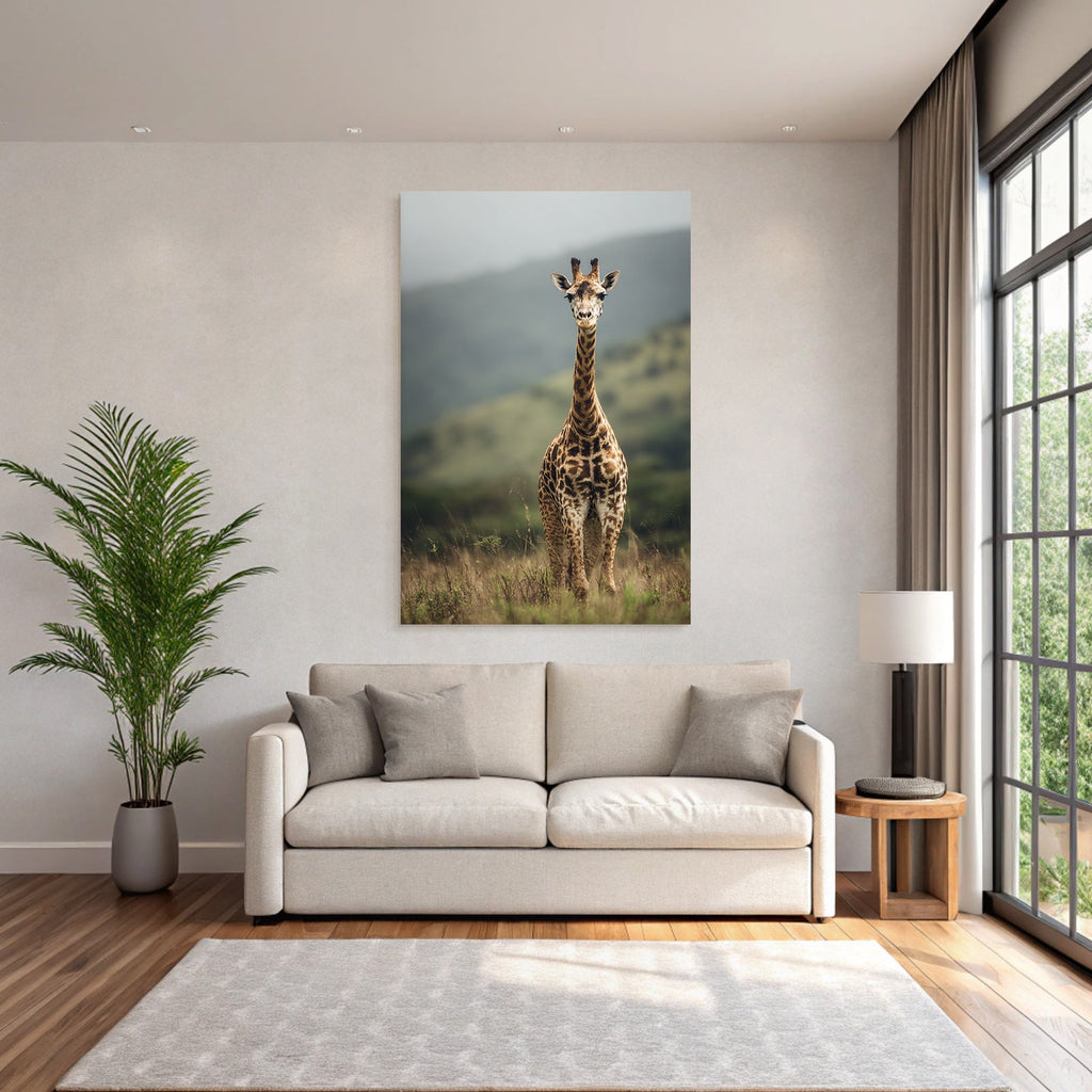 Giraffe In Grüner Landschaft Savanne