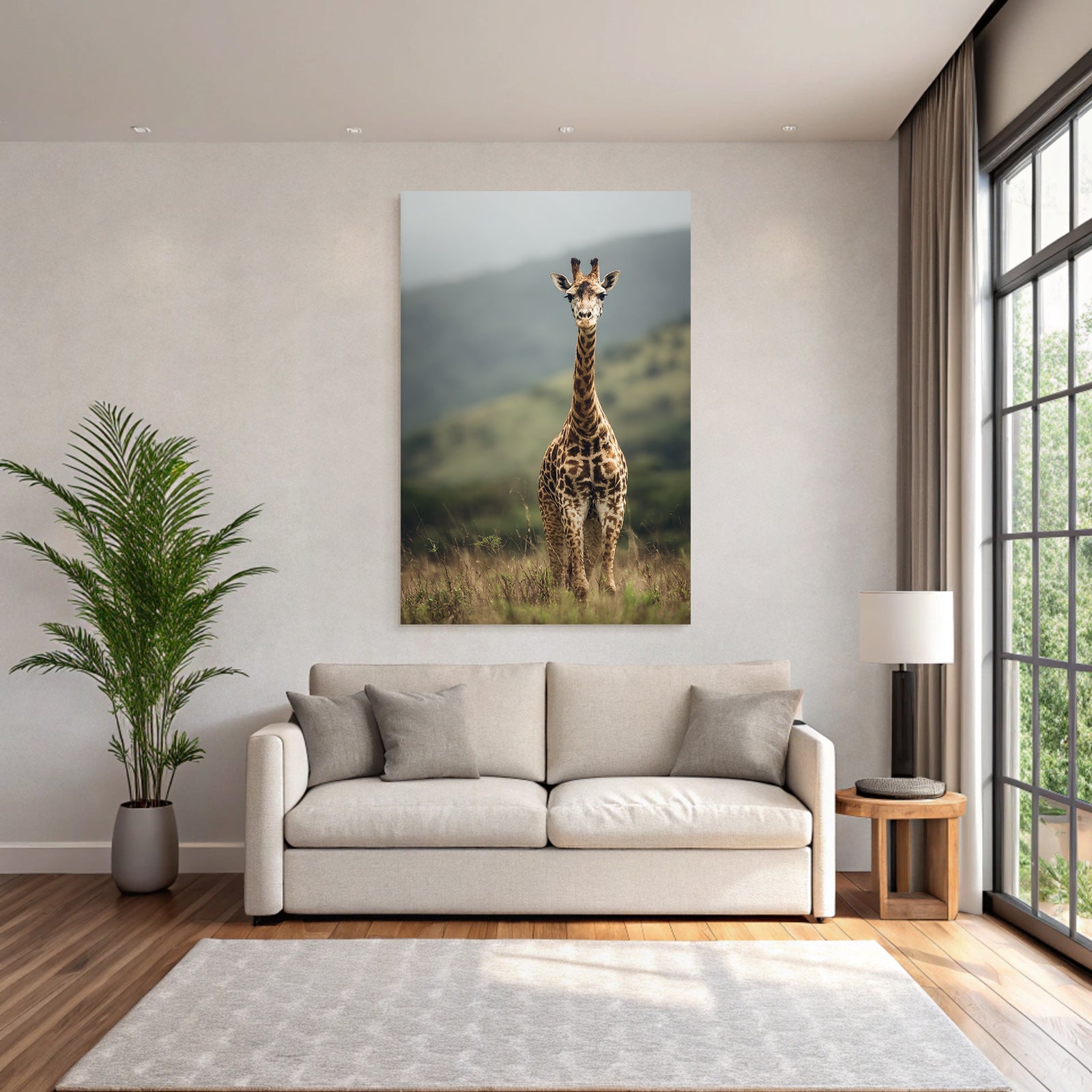 Giraffe In Grüner Landschaft Savanne
