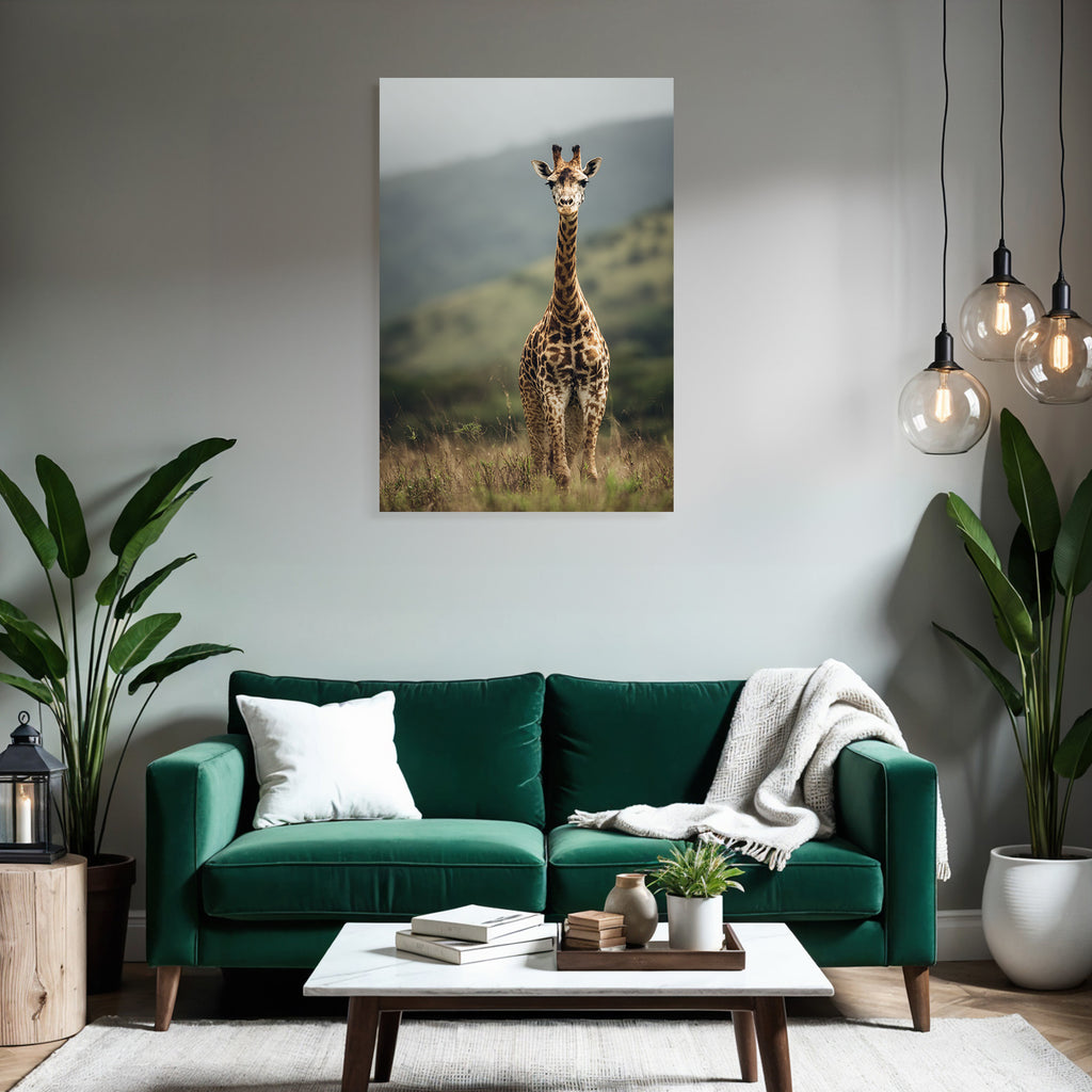 Giraffe In Grüner Landschaft Savanne