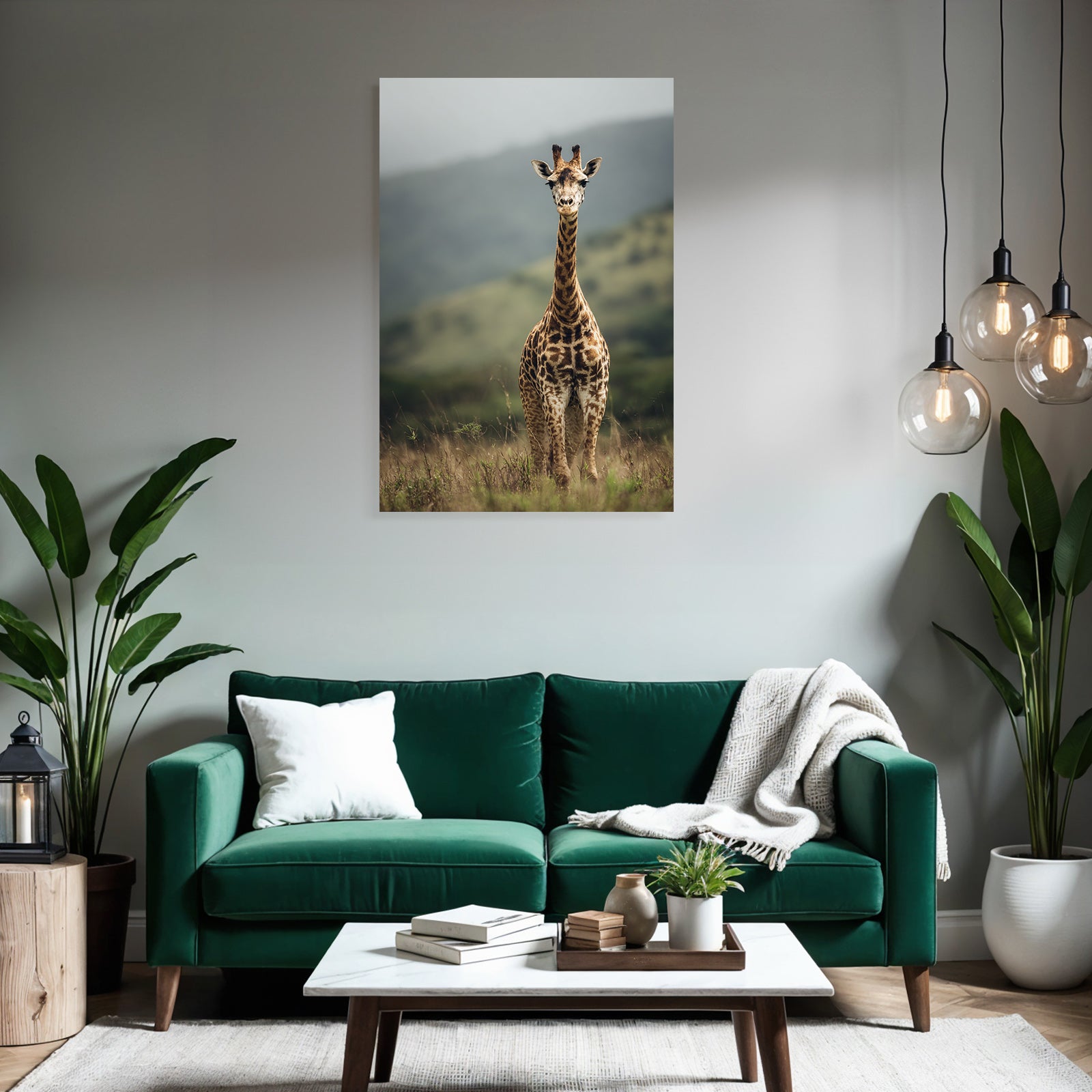 Giraffe In Grüner Landschaft Savanne