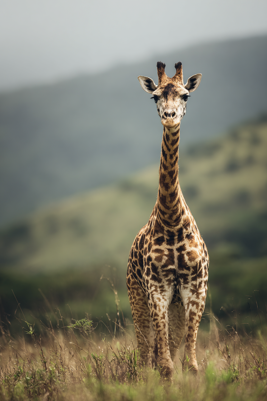 Giraffe In Grüner Landschaft Savanne | Safari und Wildtiere | Tiere