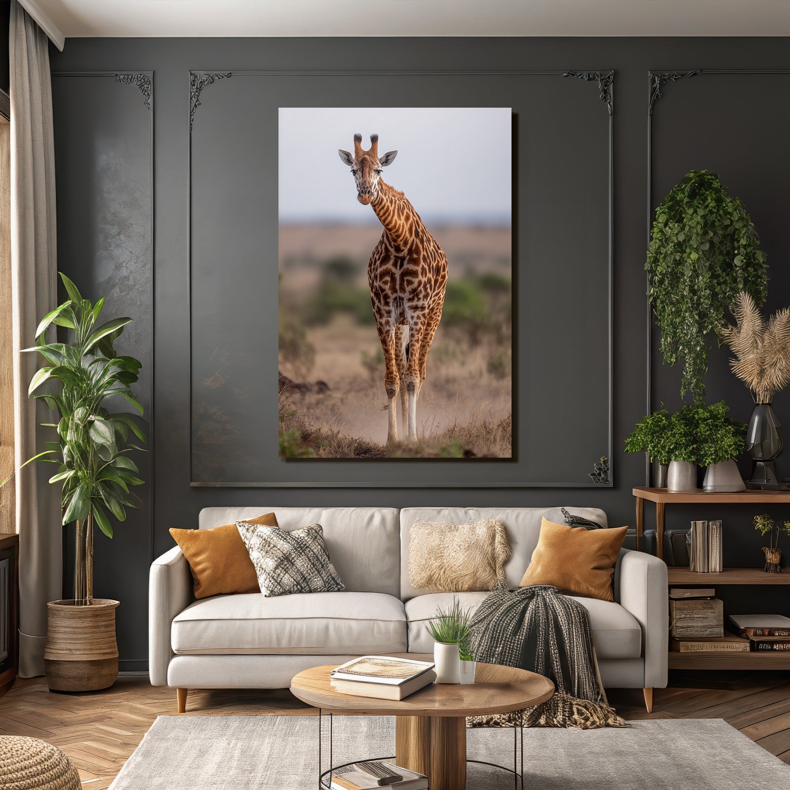 Giraffe In Natur Mit Langen Hals Und Braunen Flecken