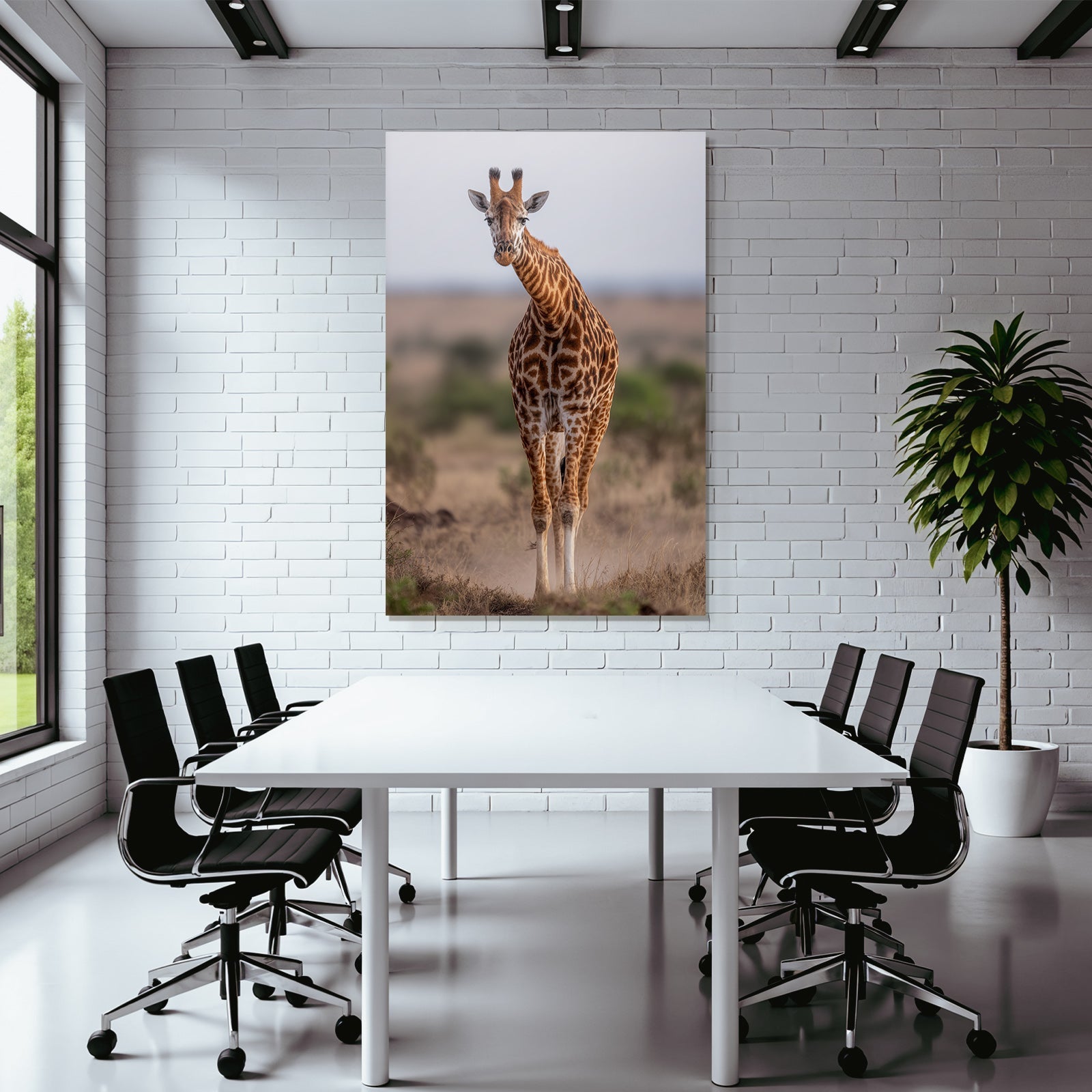 Giraffe In Natur Mit Langen Hals Und Braunen Flecken