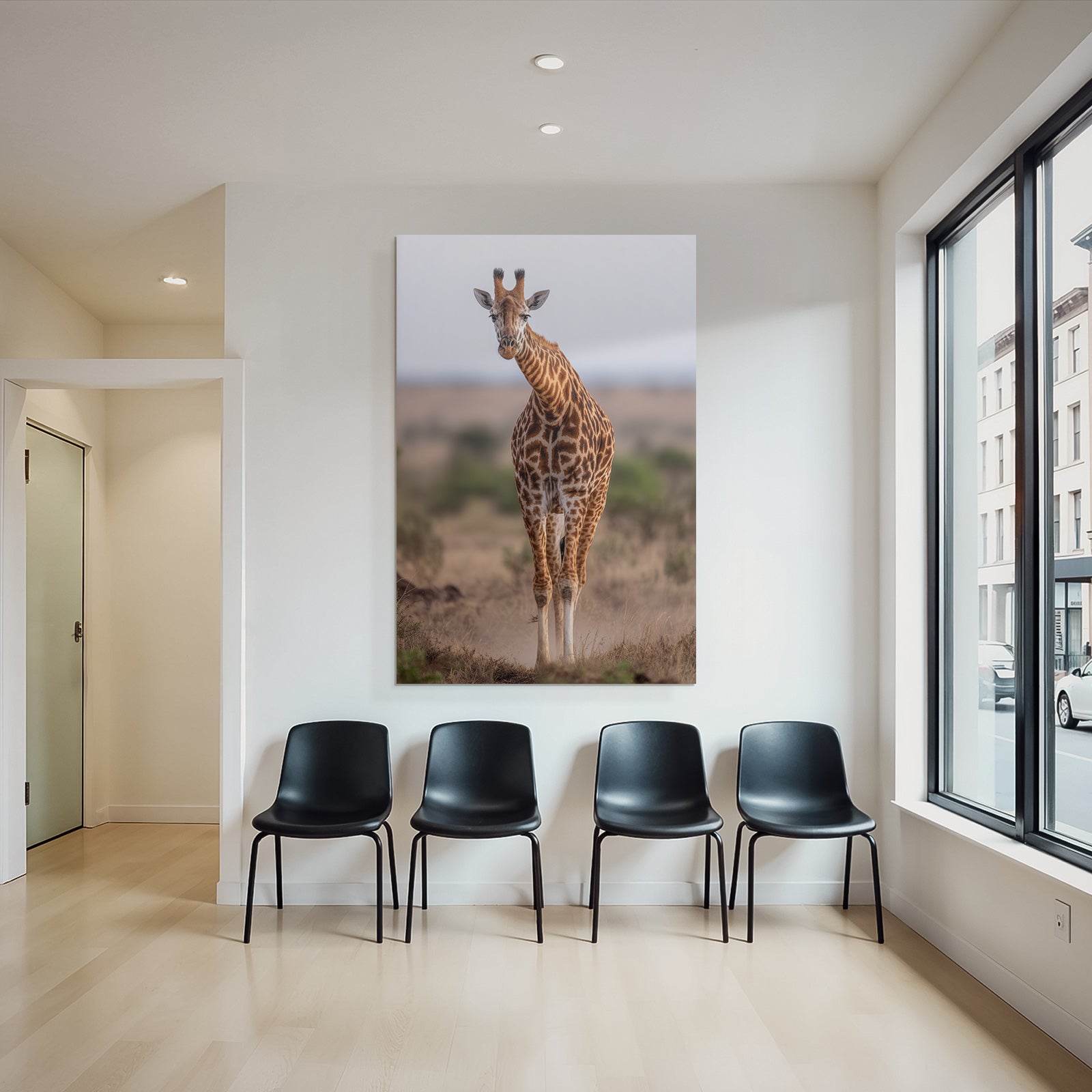 Giraffe In Natur Mit Langen Hals Und Braunen Flecken