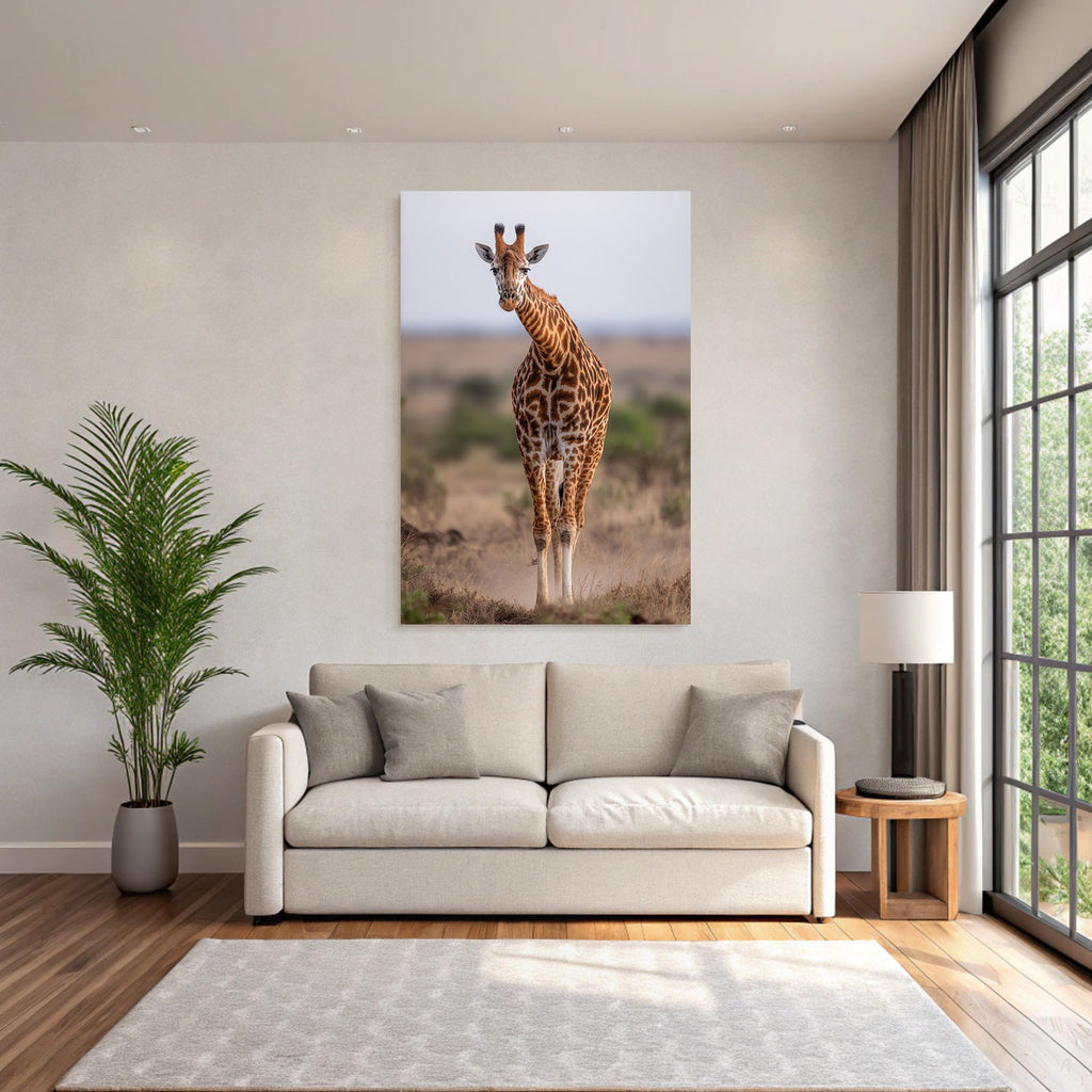 Giraffe In Natur Mit Langen Hals Und Braunen Flecken