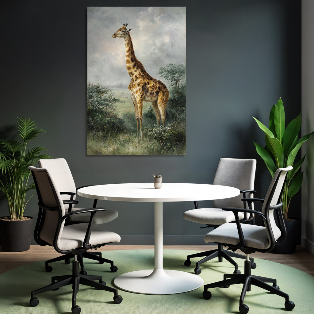 Giraffe In Natur Und Grünem Hintergrund Mit Wolkenhimme