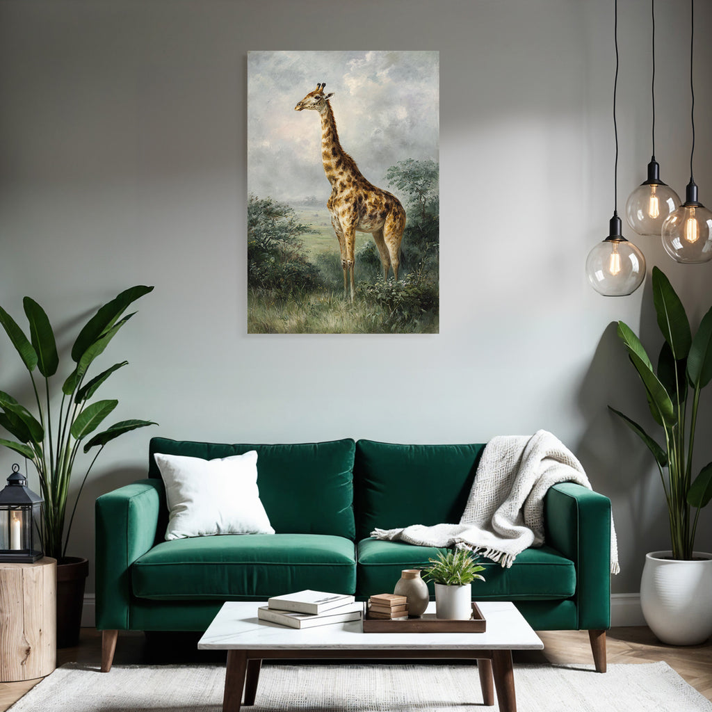 Giraffe In Natur Und Grünem Hintergrund Mit Wolkenhimme